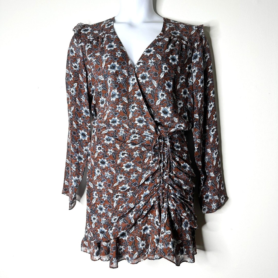 VERONICA BEARD Dress Women 14 Brown Floral Anjali Mini Silk Cottage Boho NWOT