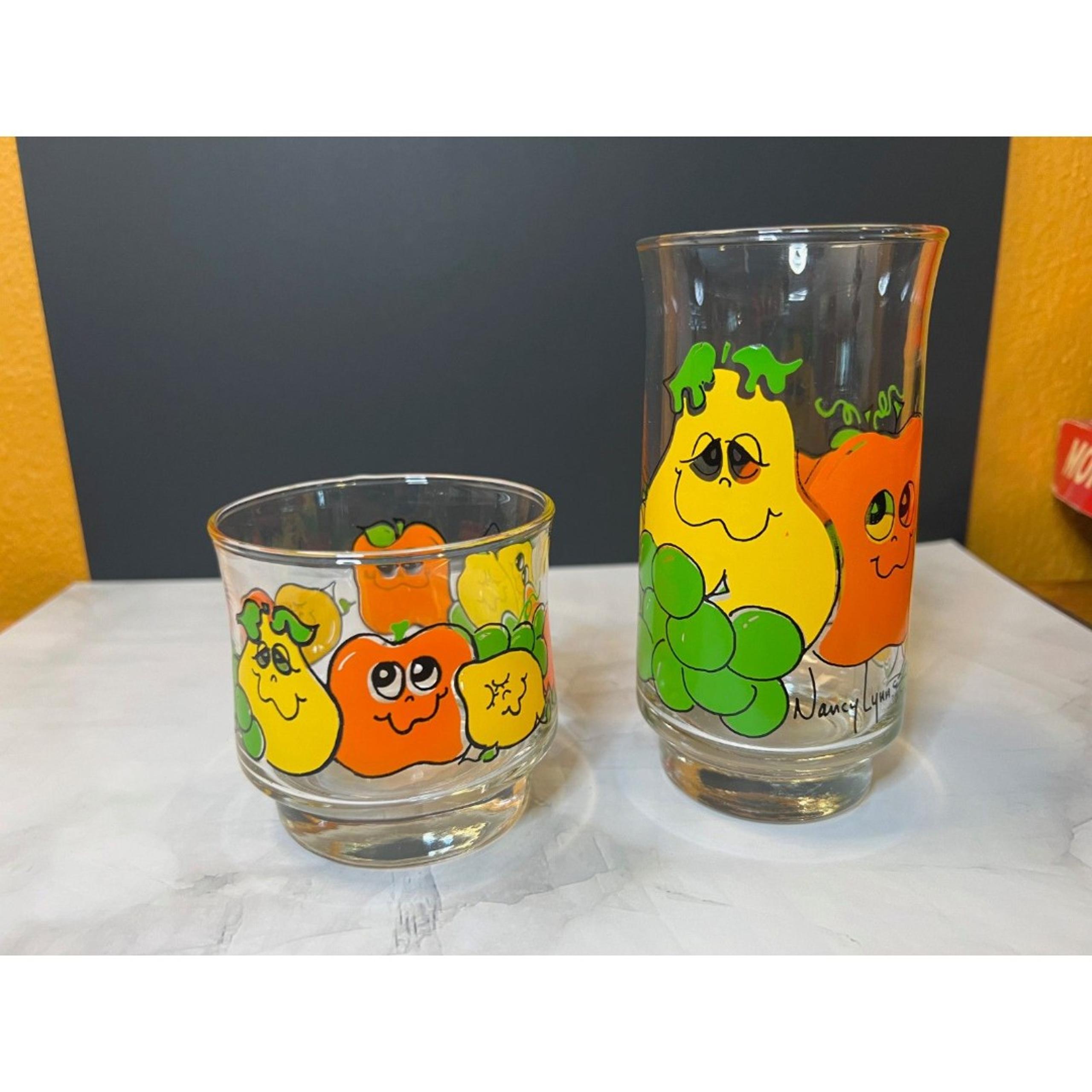 TWO Vintage Nancy Lynn Smiling Fruit Juice Glasses, Anchor Hocking, Set of 2