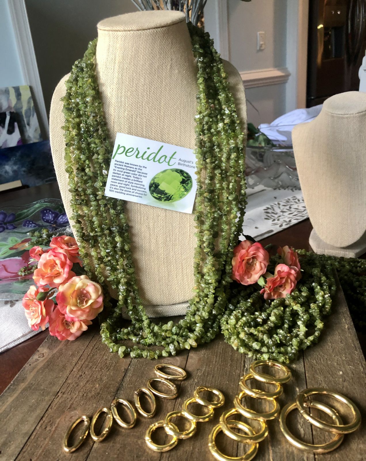 15 strands of peridot chips