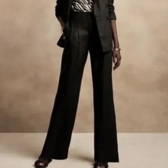 Banana Republic Wide Leg Pleated Linen Pants Black Size 8 T2