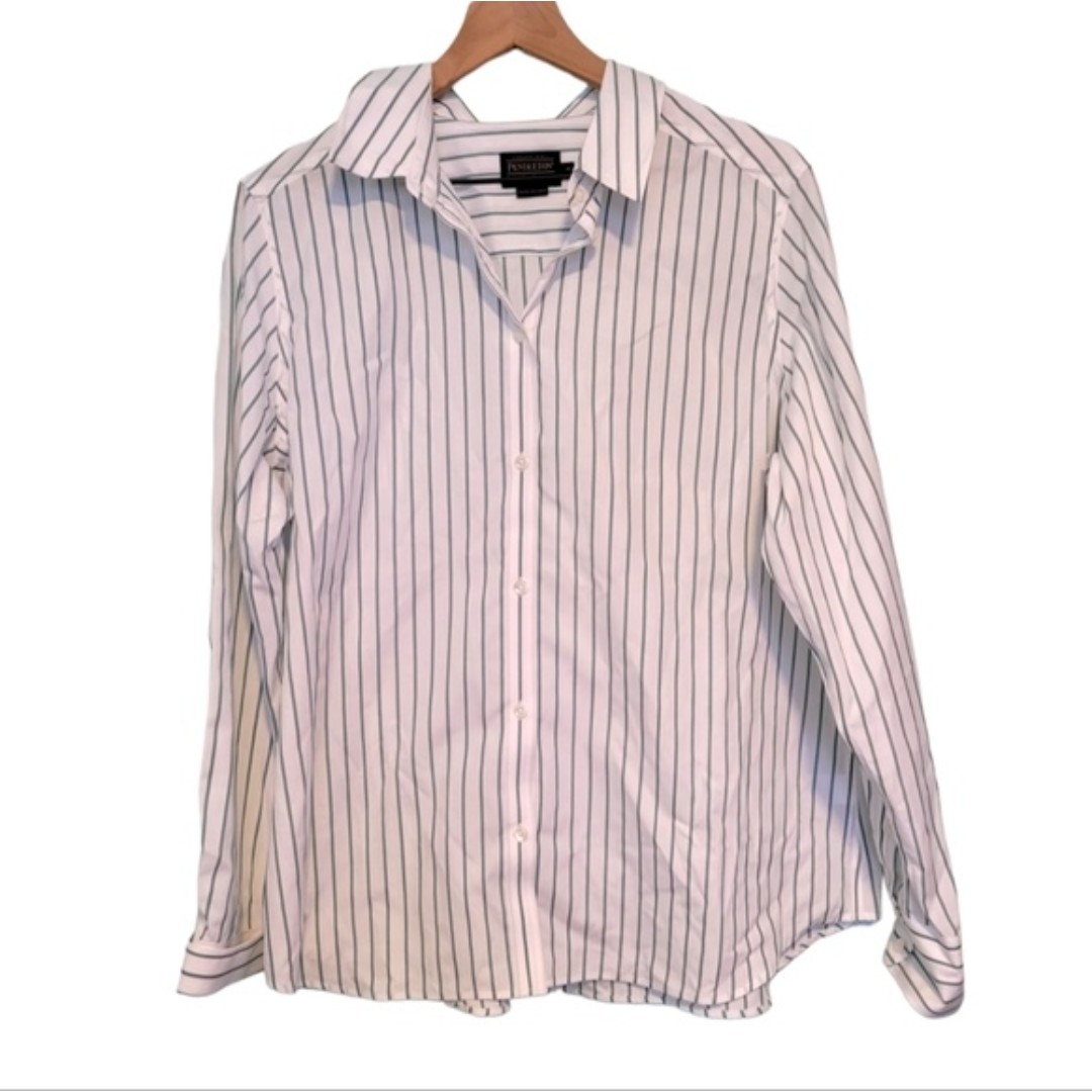 Pendleton White & Green Stripe Button Up Top Size 18
