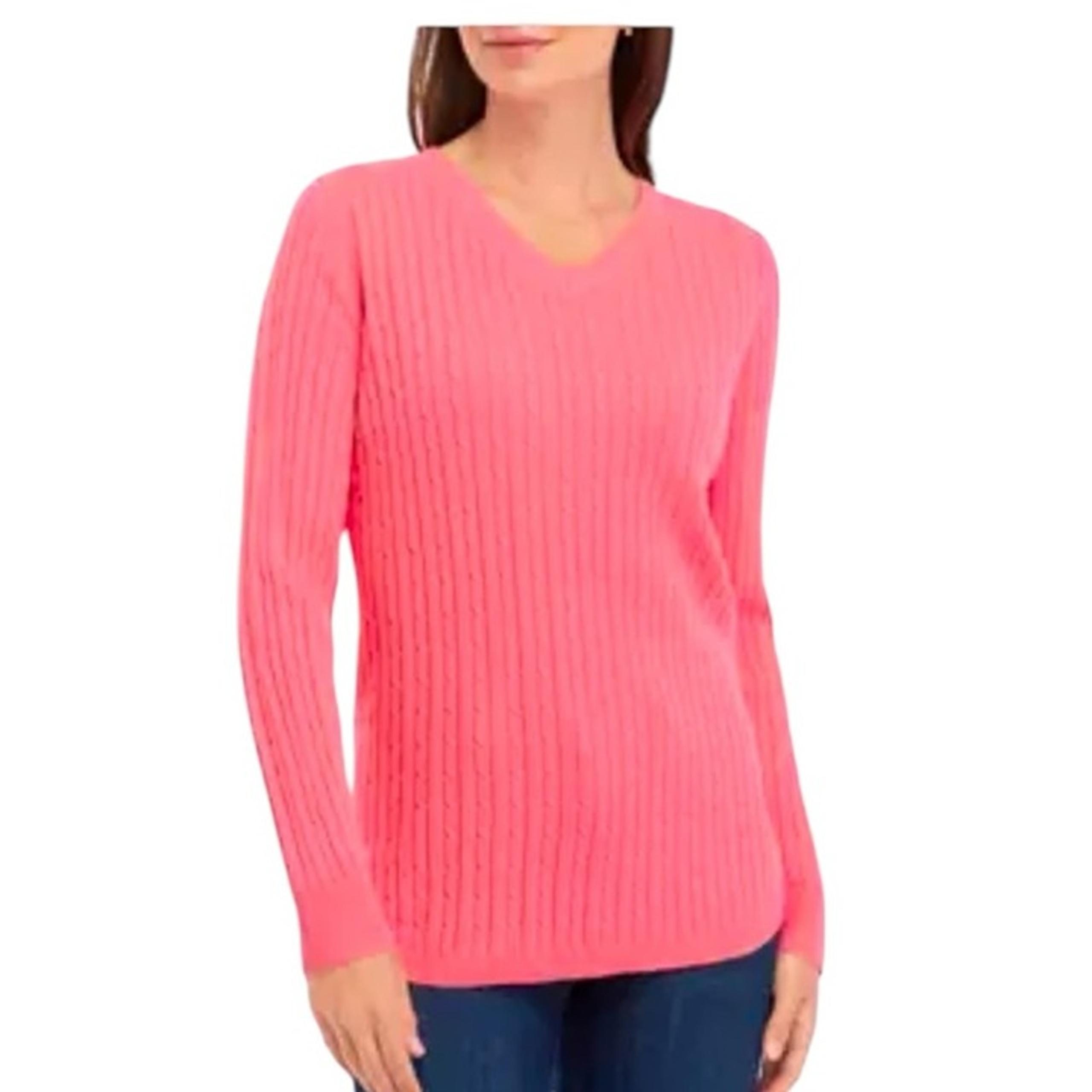 Talbots Pink Cable Knit V-Neck Sweater XS Long Sleeve Cotton Sweater Classic