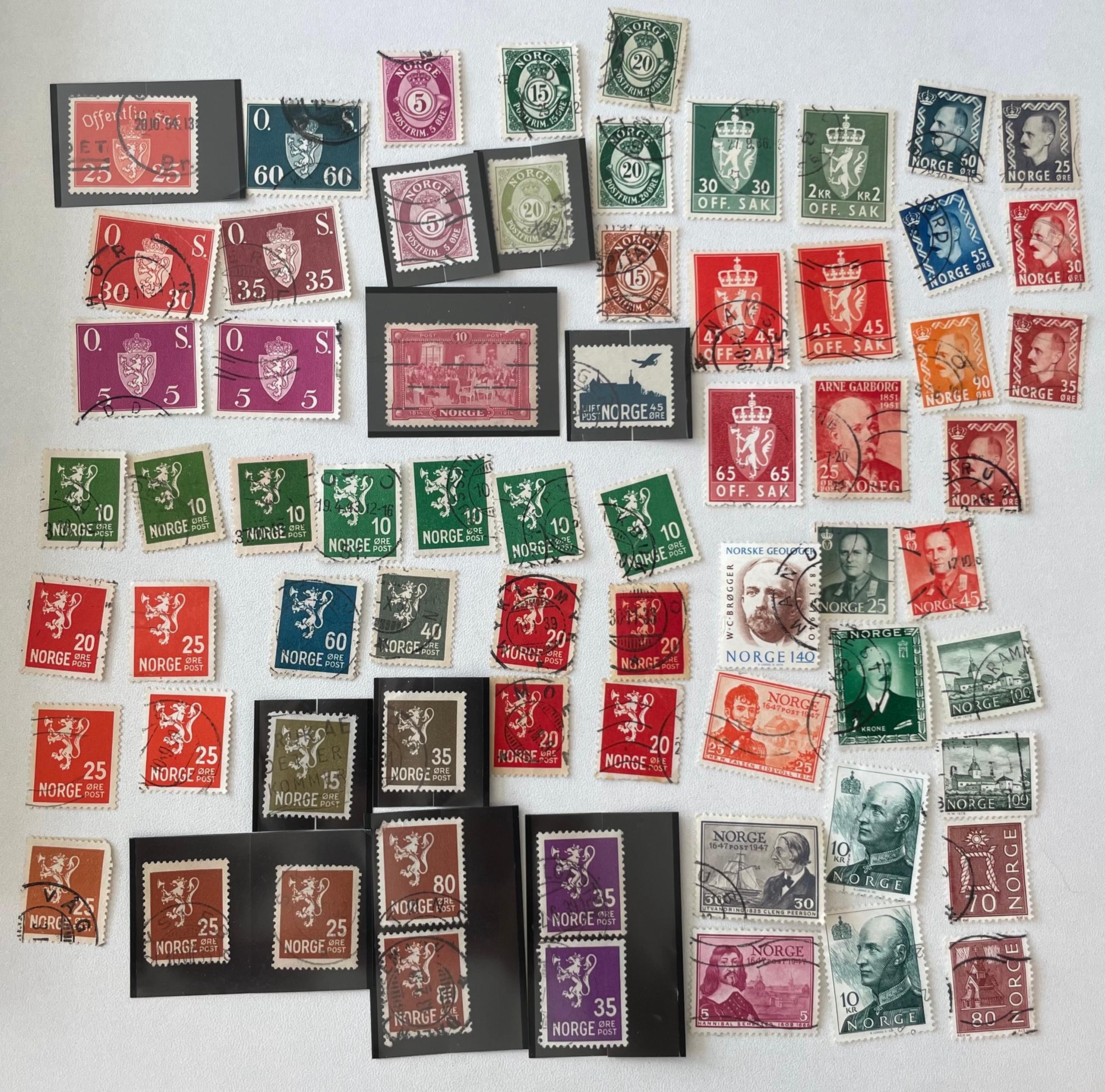 Collection of more than 65 antique and vintage Norwegian stamps