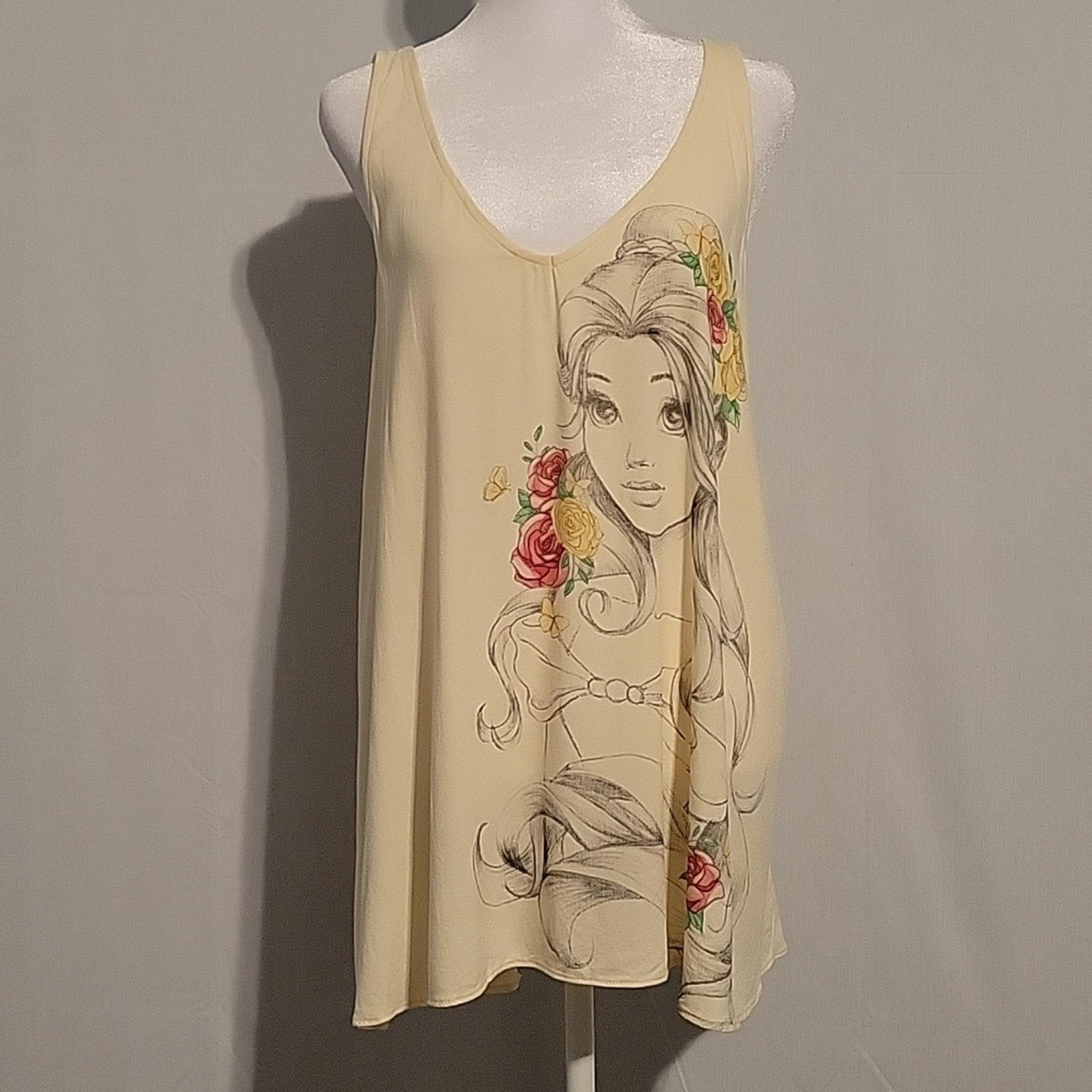 Disney XXL sleeveless vneck Belle of the Ball cross ruffle back graphic top