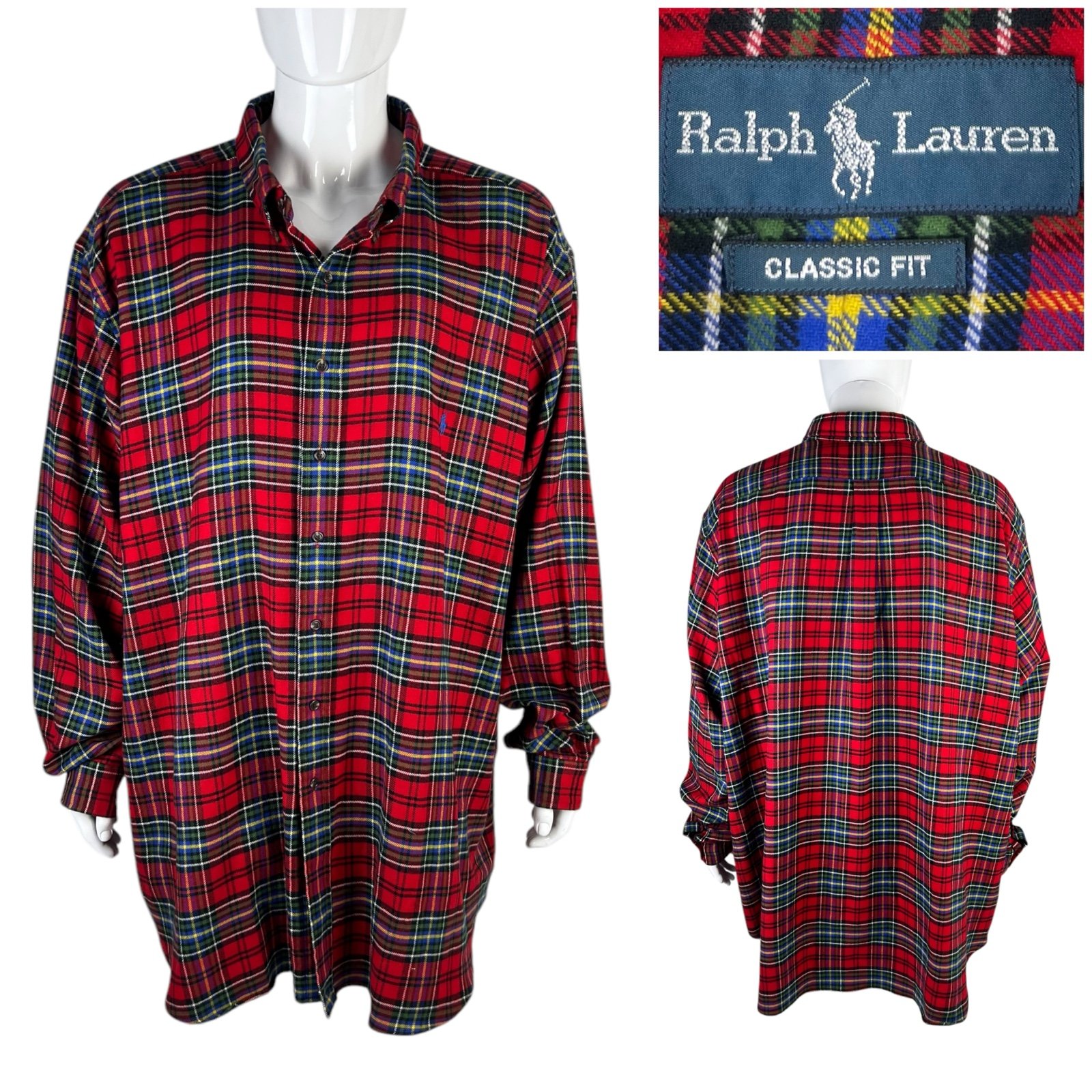 Polo Ralph Lauren Mens 4XLT Shirt Classic Fit Plaid Lightweight Flannel Red EUC