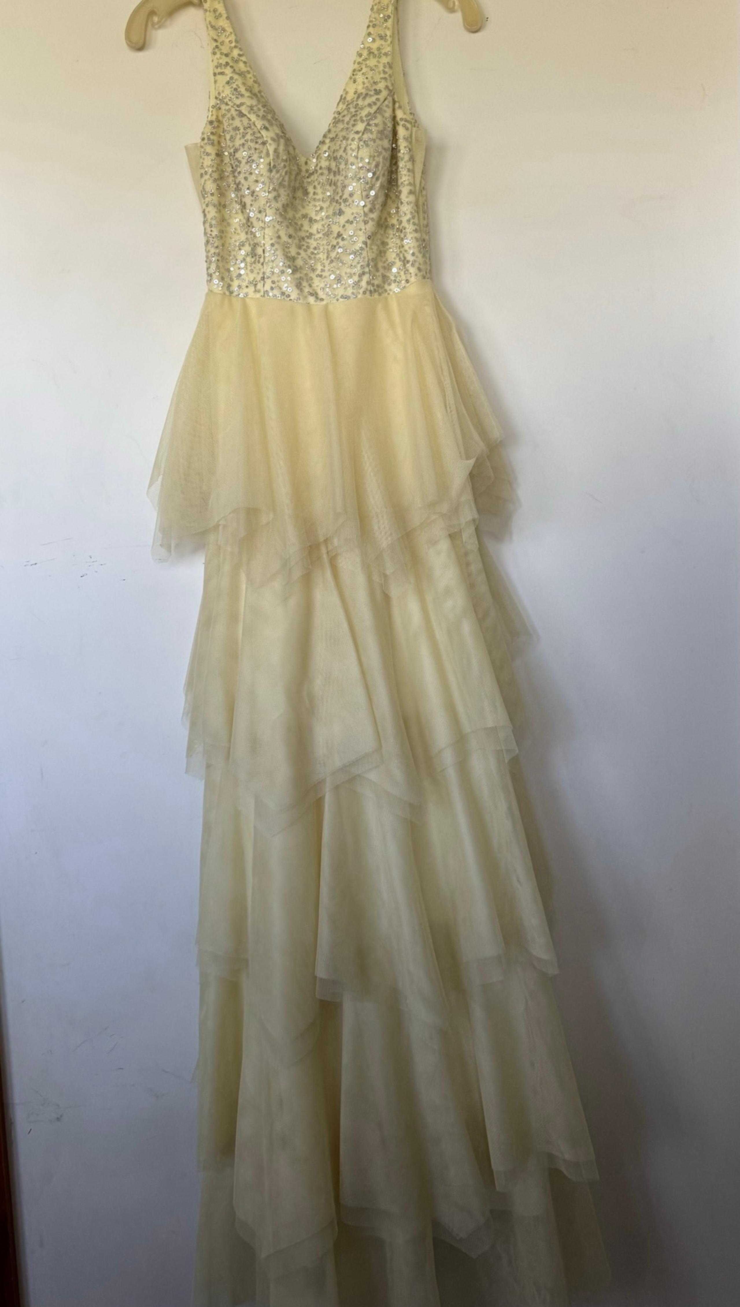 Yellow floor length ruffle formal dress Size Small