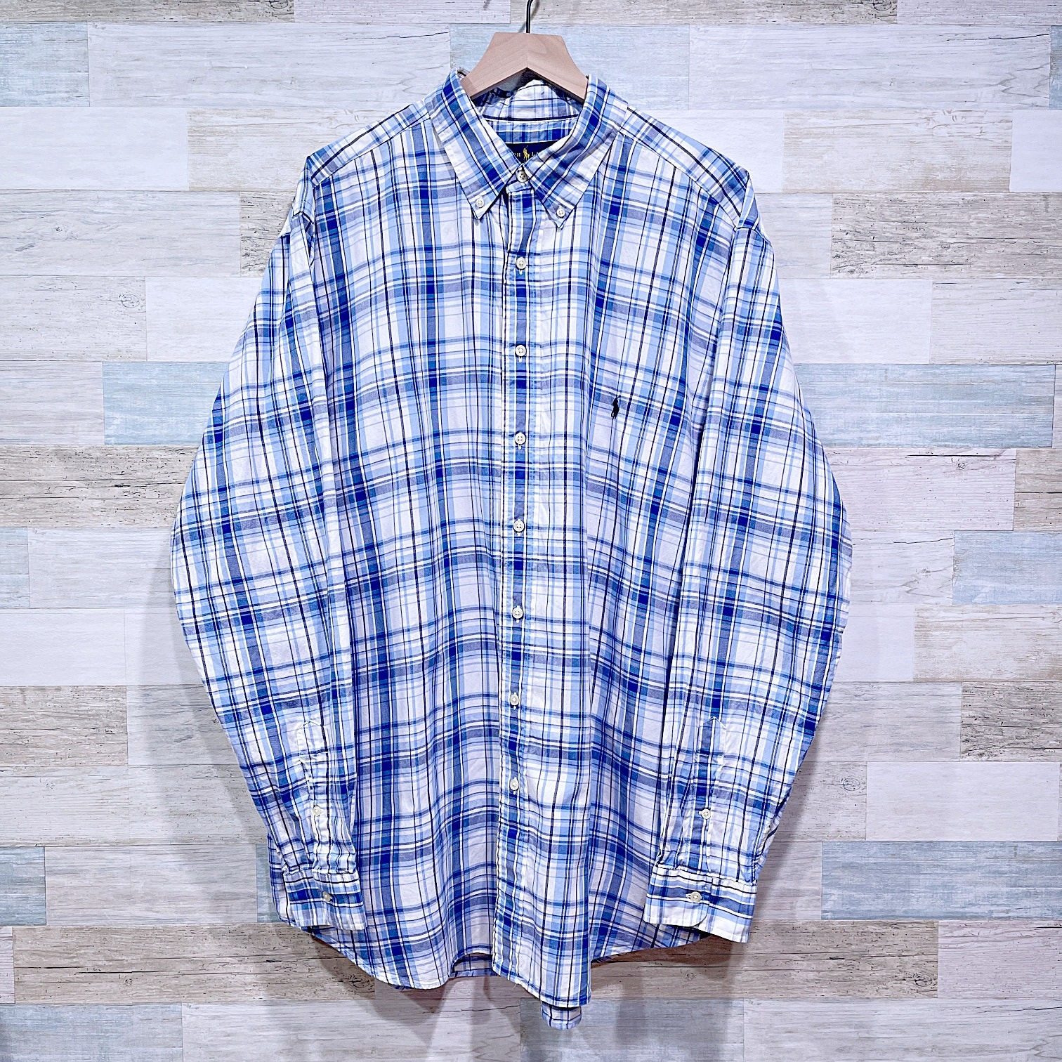 Ralph Lauren Plaid Oxford Button Down Shirt Blue White Cotton Mens 2XLT XXL Tall