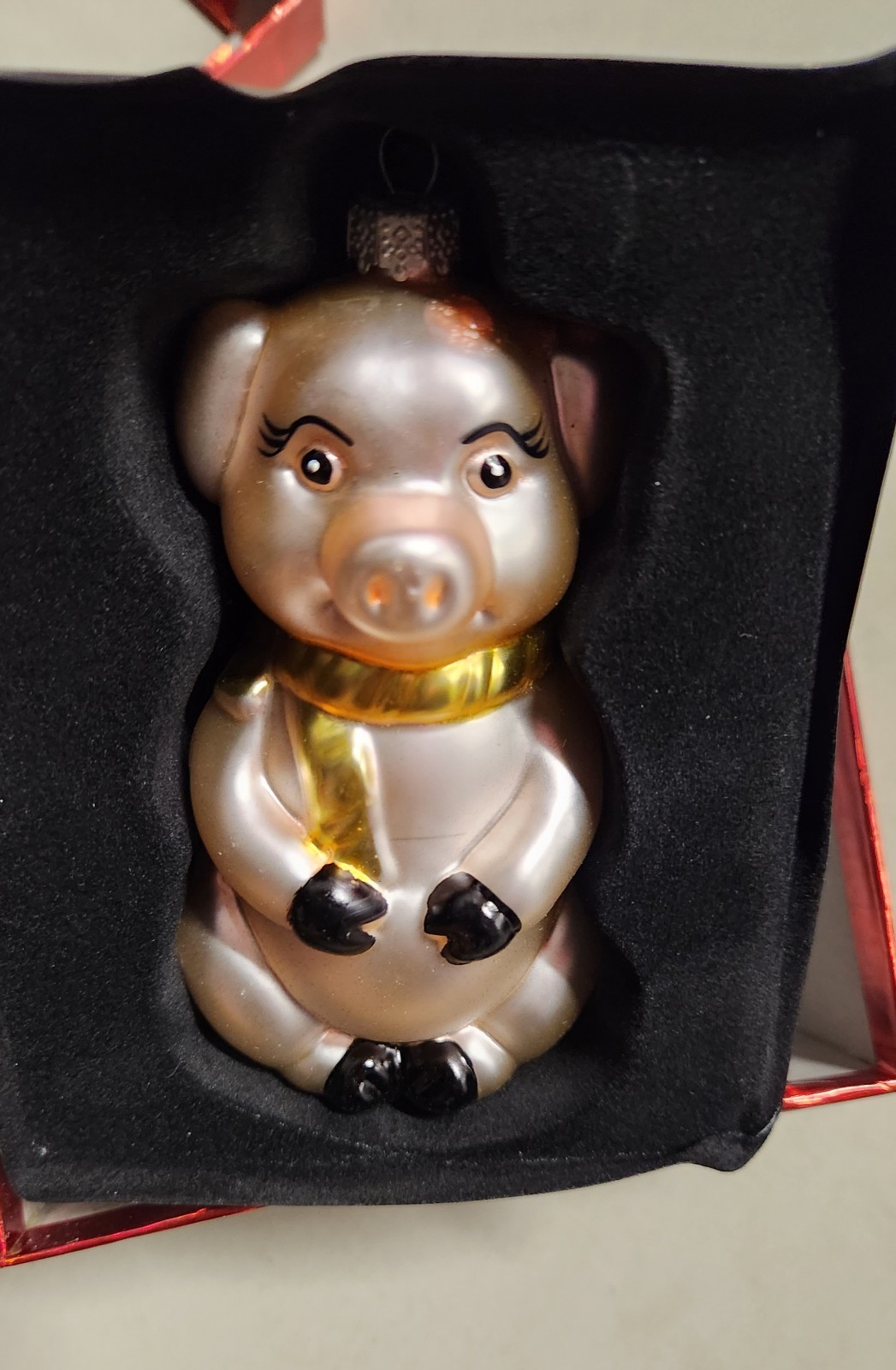 Vintage Blown Glass Piggy Hanging Christmas Ornament