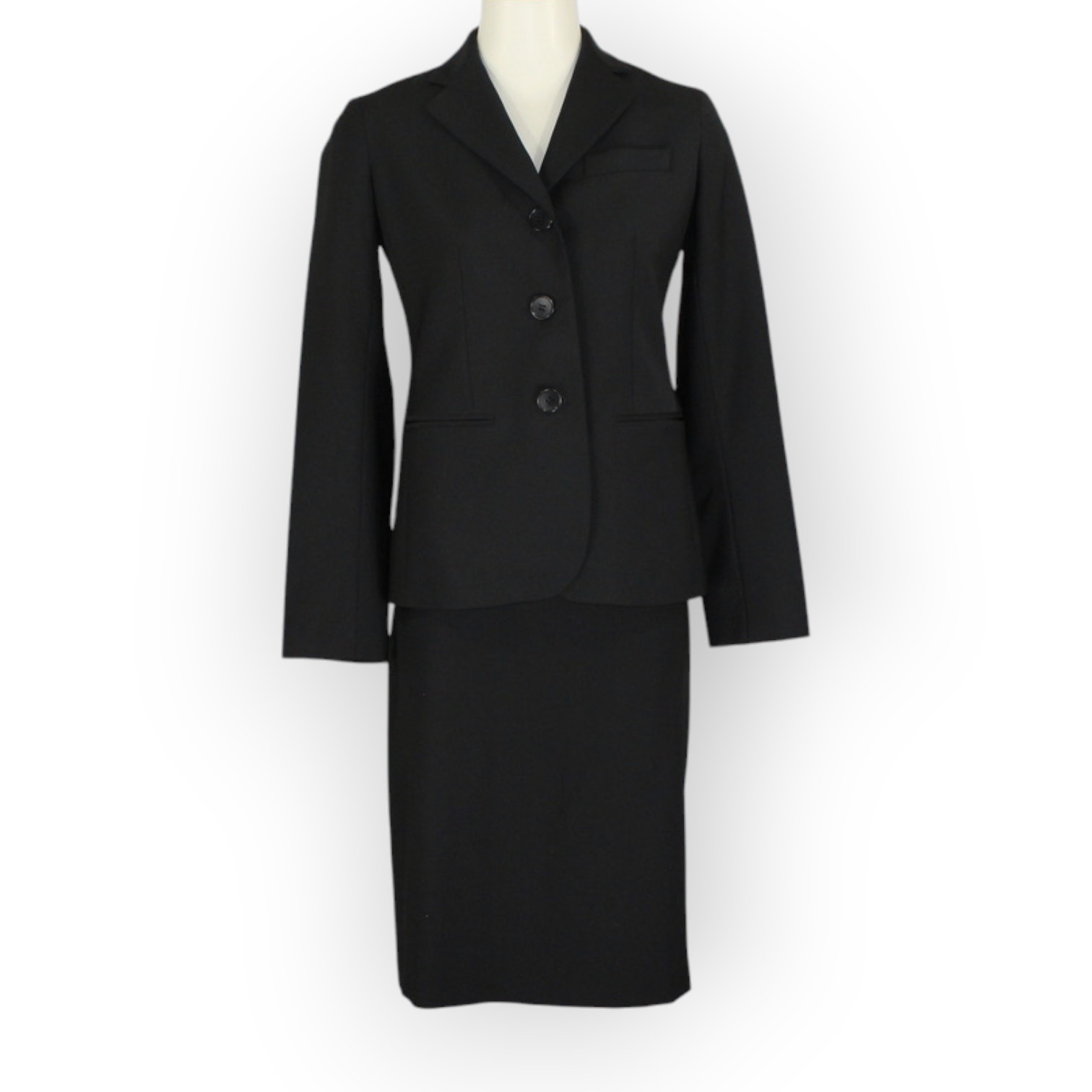 Talbots JACKET 2P + SKIRT 2 Black Business Suit Office Work FREE SHIPPING Knee