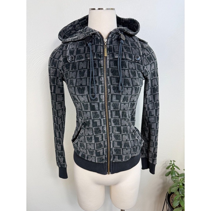 Vintage Gwen Stefani L.A.M.B. Womens Gray 2008 Logo Hoodie Size XS Y2K Velour