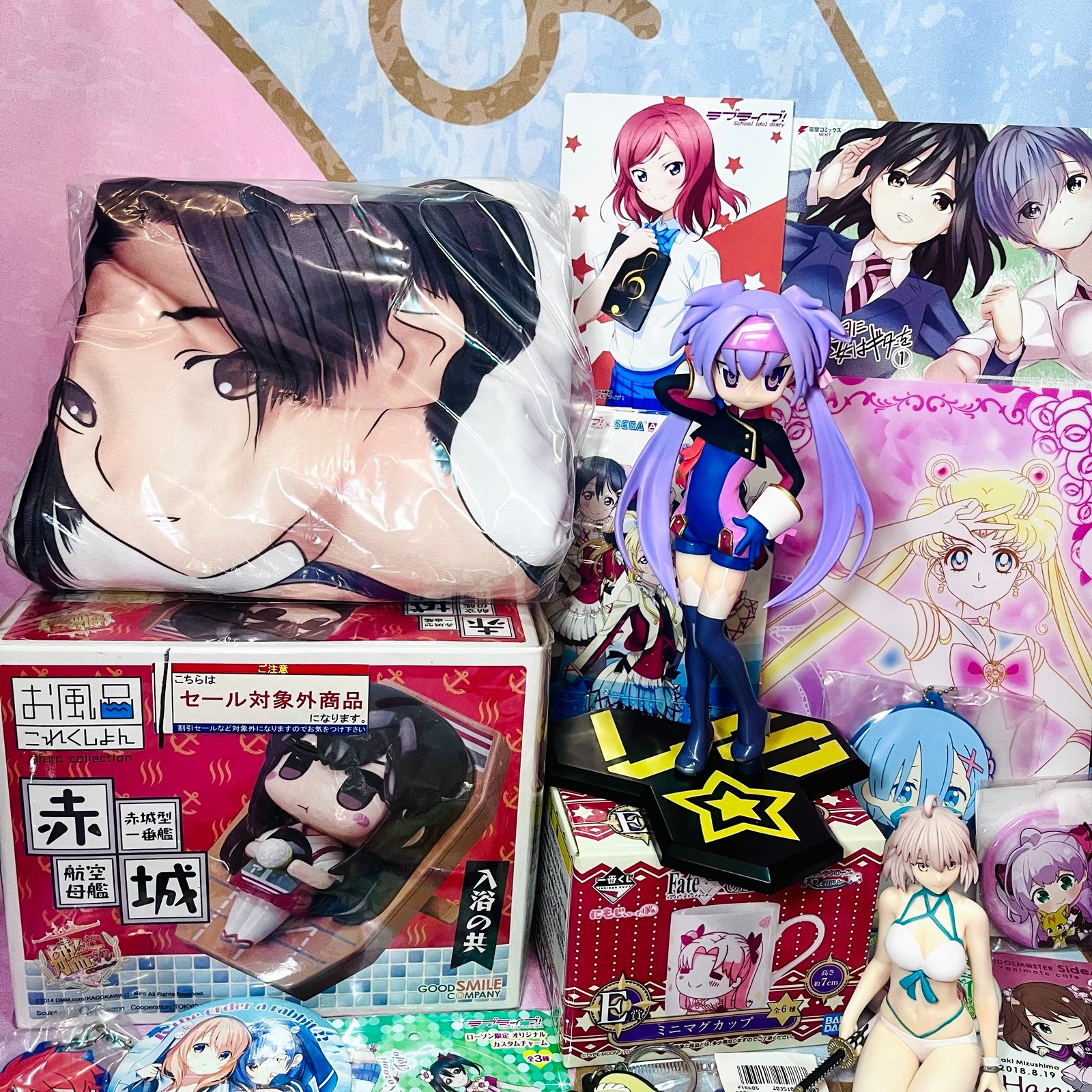 Cute Anime Girl Lot, Figures, Pins, Keychains, Body Pillow, Clear File Folders