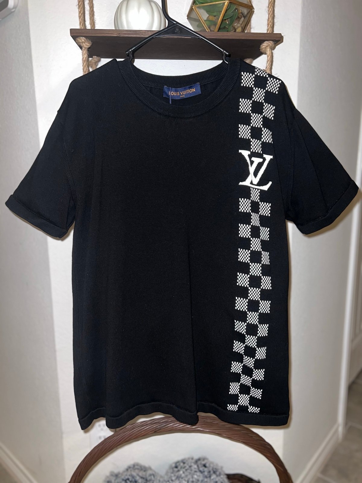 Rare Louis Vuitton Damier Stripe Jacquard Black T-Shirt