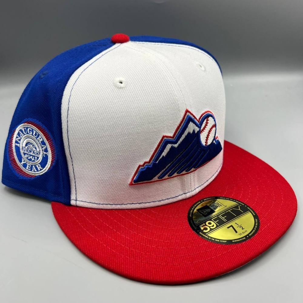 Colorado Rockies Hat Men 7 1/2 White Red 59Fifty New Era Fitted Cap