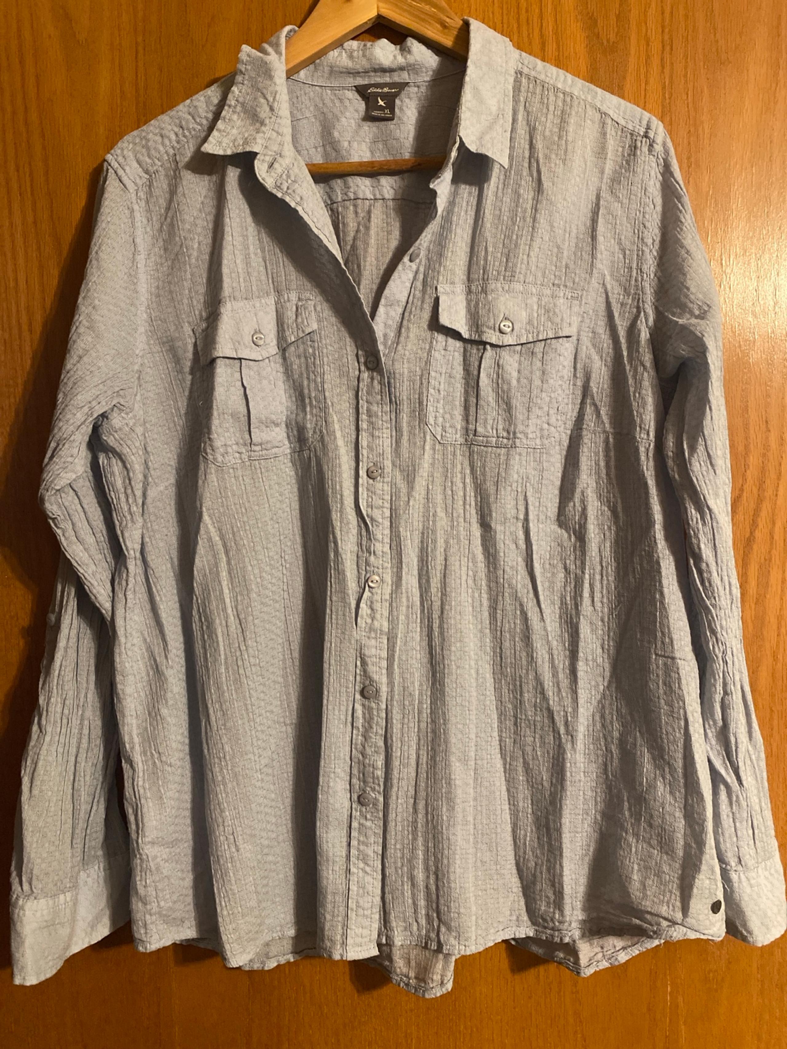 Eddie Bauer lightweight chambray long sleeve button front blouse XL