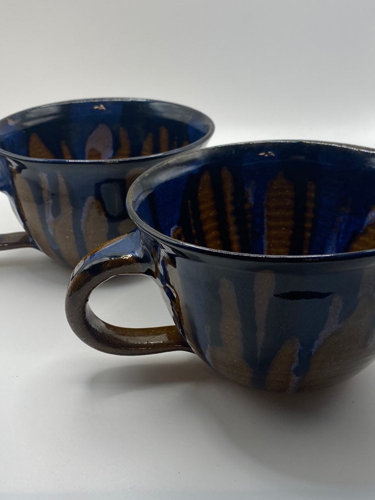 Studio pottery signed stoneware soup mug.