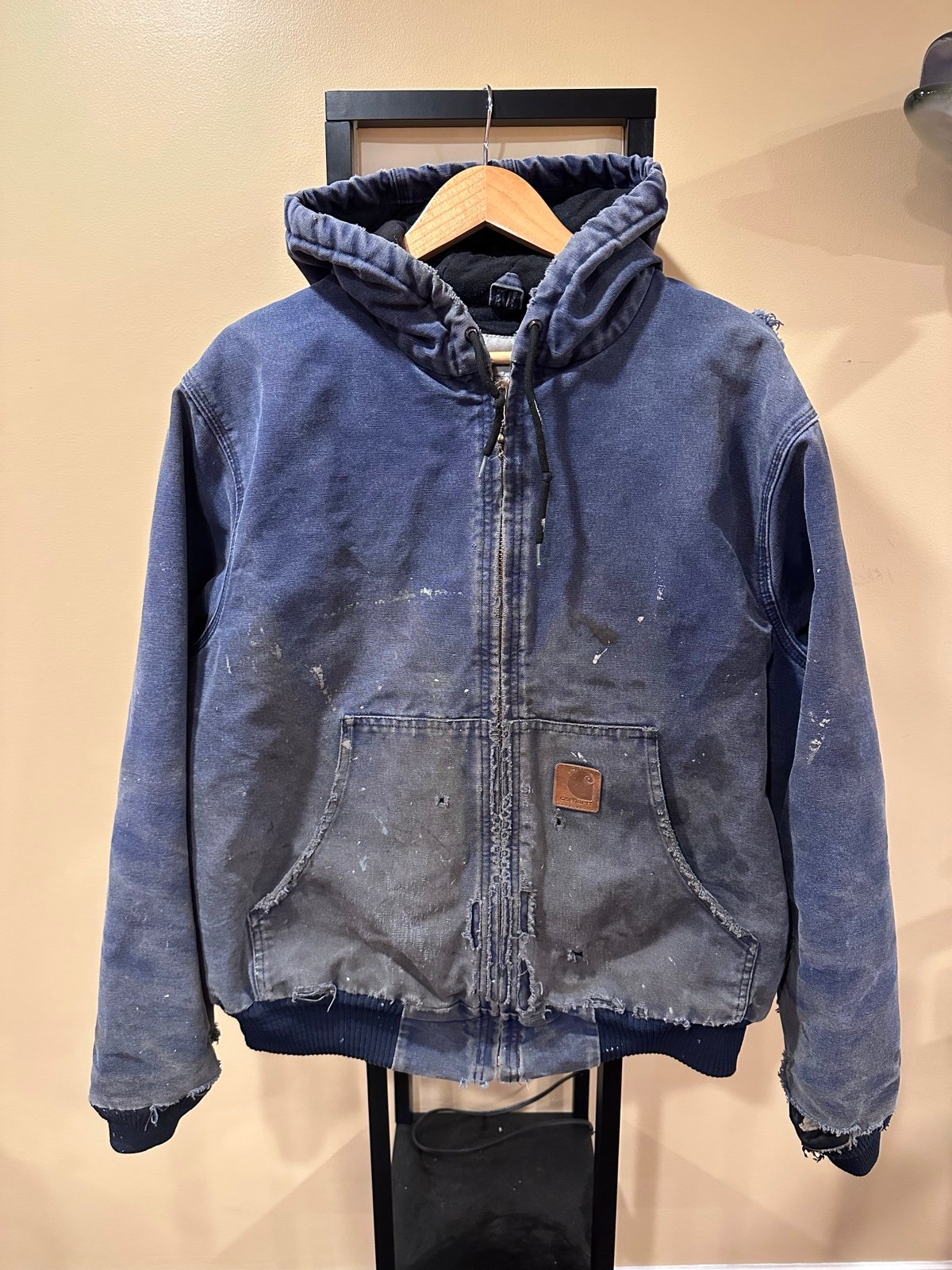 Vintage Carhartt Faded Thrashed Hooded Distress Work Jacket