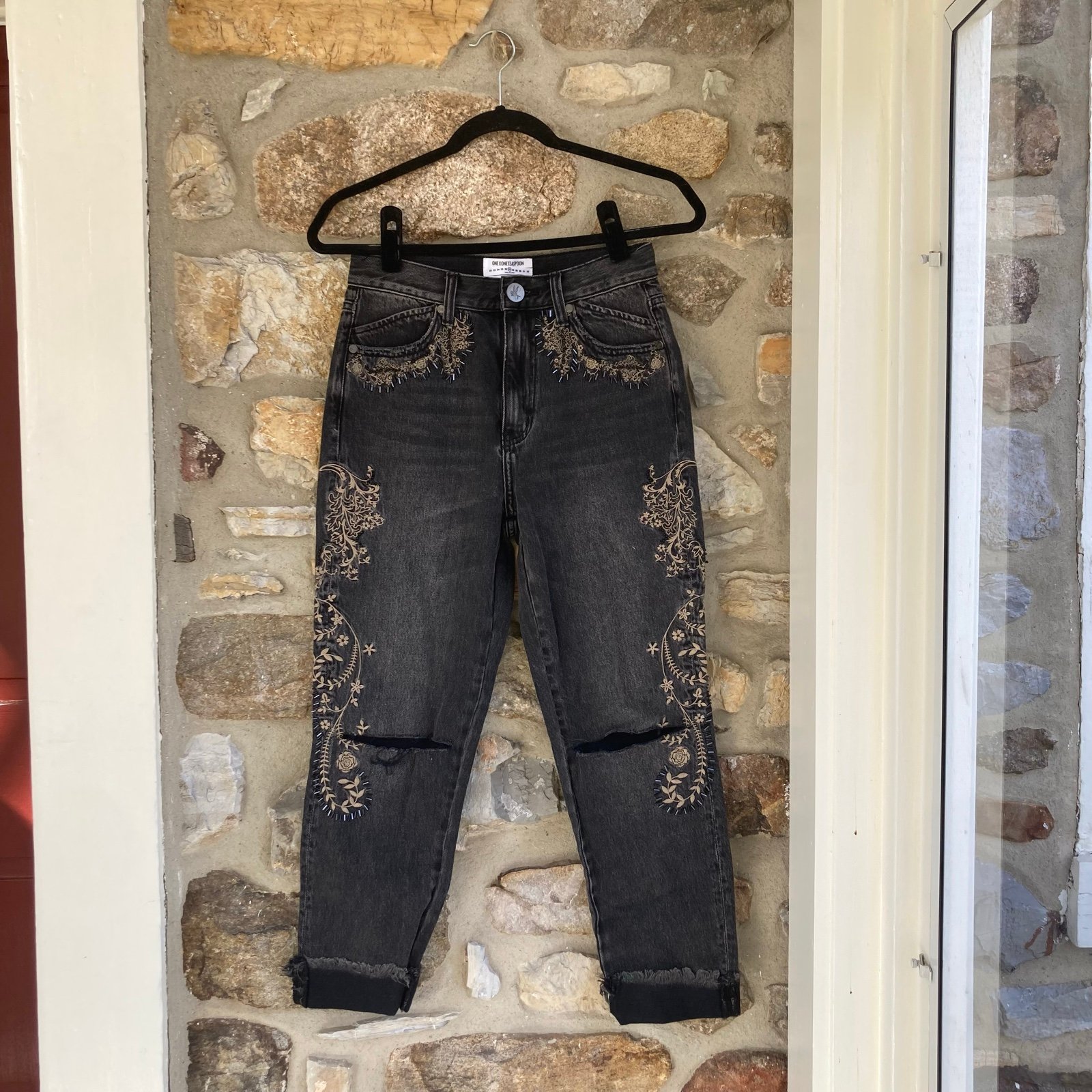 NWT One Teaspoon x Free People Royal Rock Legends Embroidered Beaded Jeans