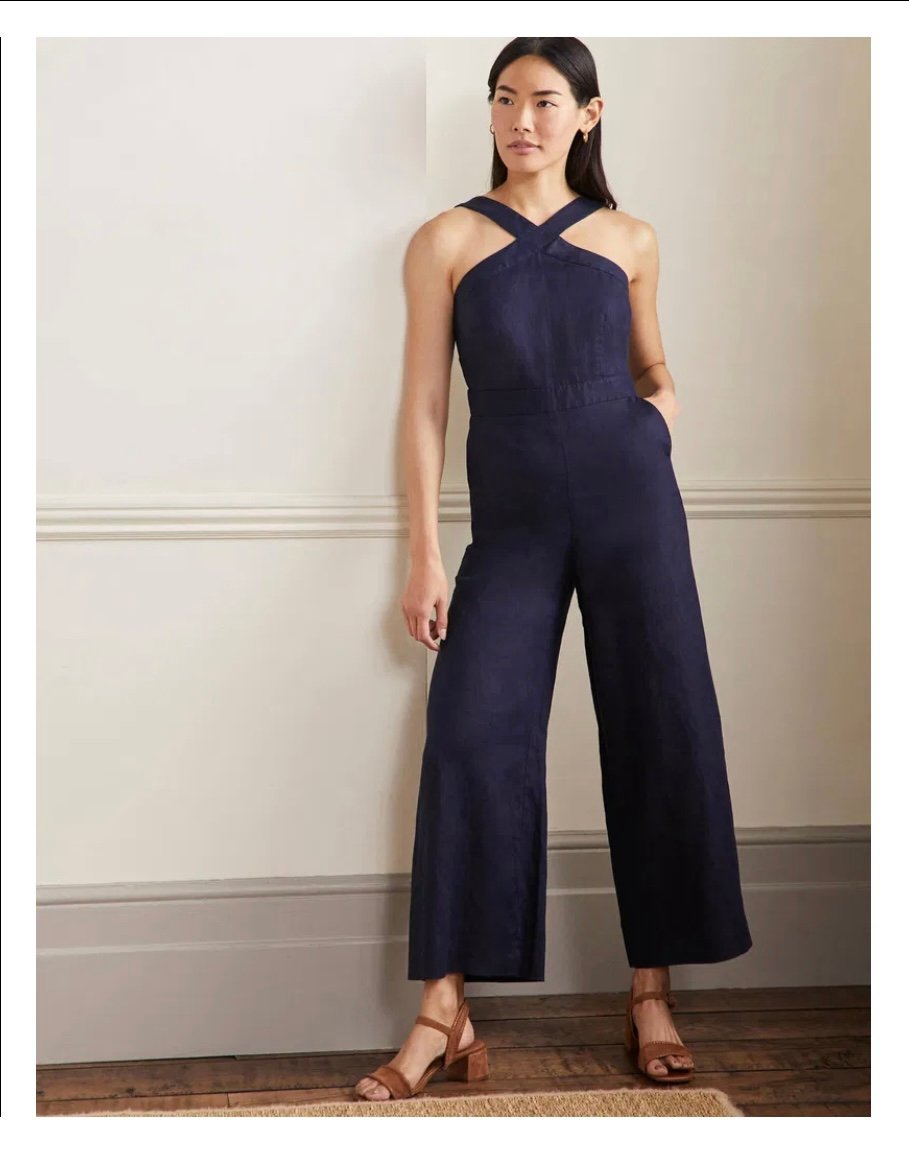 Boden Linen Jumpsuit, navy, size 4