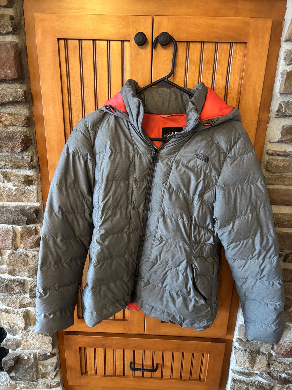 The North Face Gray/Coral Puffer Coat