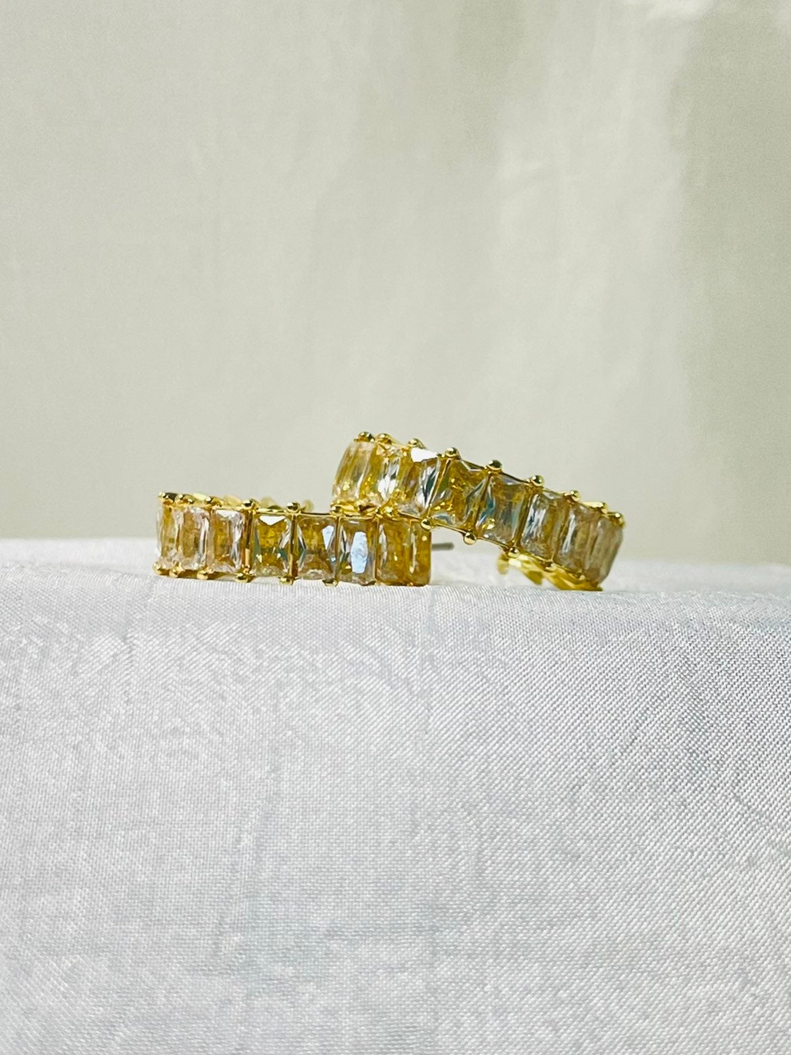 Rectangle Stone Cluster Half Hoop Earrings