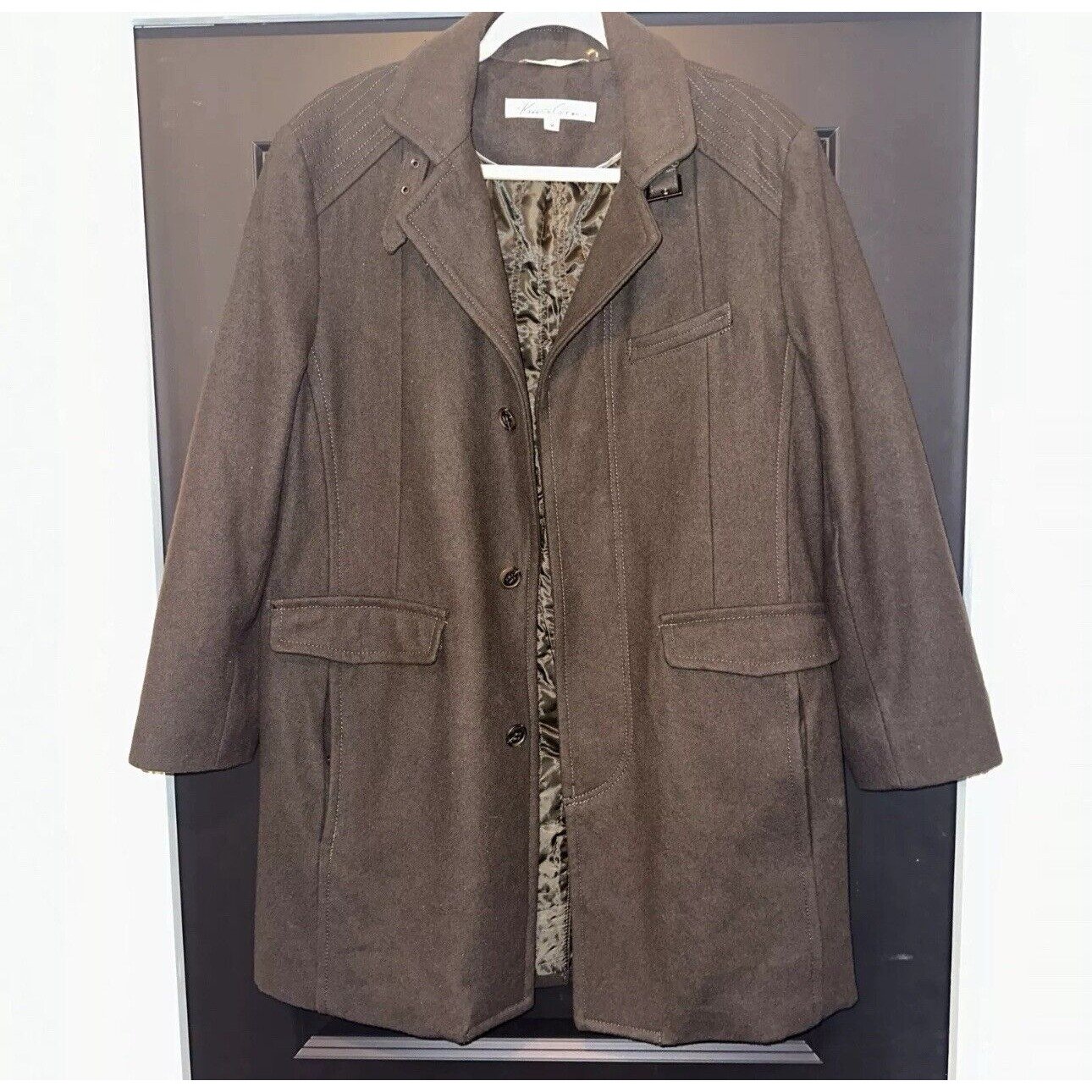 Kenneth Cole New York Men's Wool Olive Green Coat Size M Quilted Liner