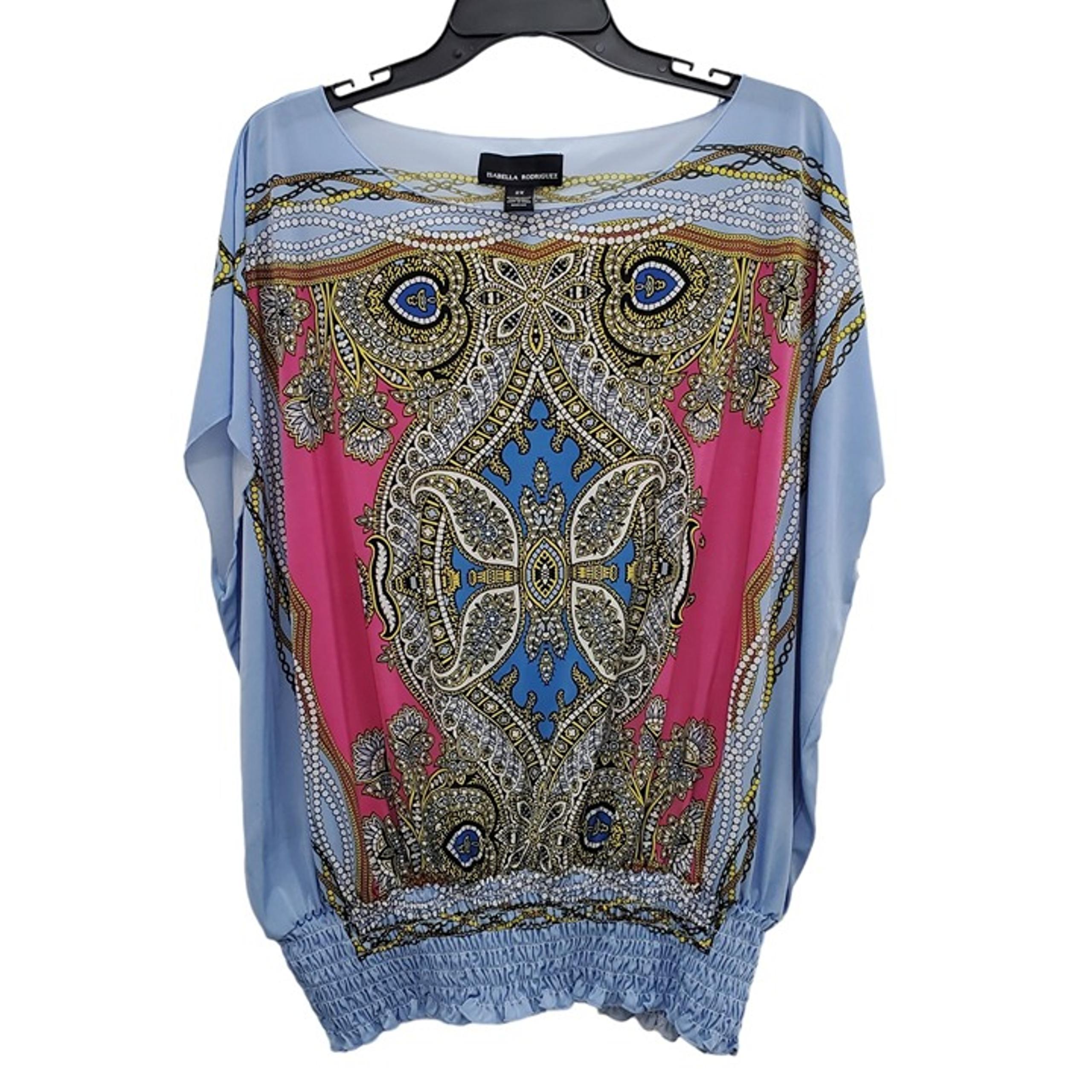 Isabella Rodriguez Woman's Blue Multi Kaleidoscope Chain Poncho Plus Size 2X