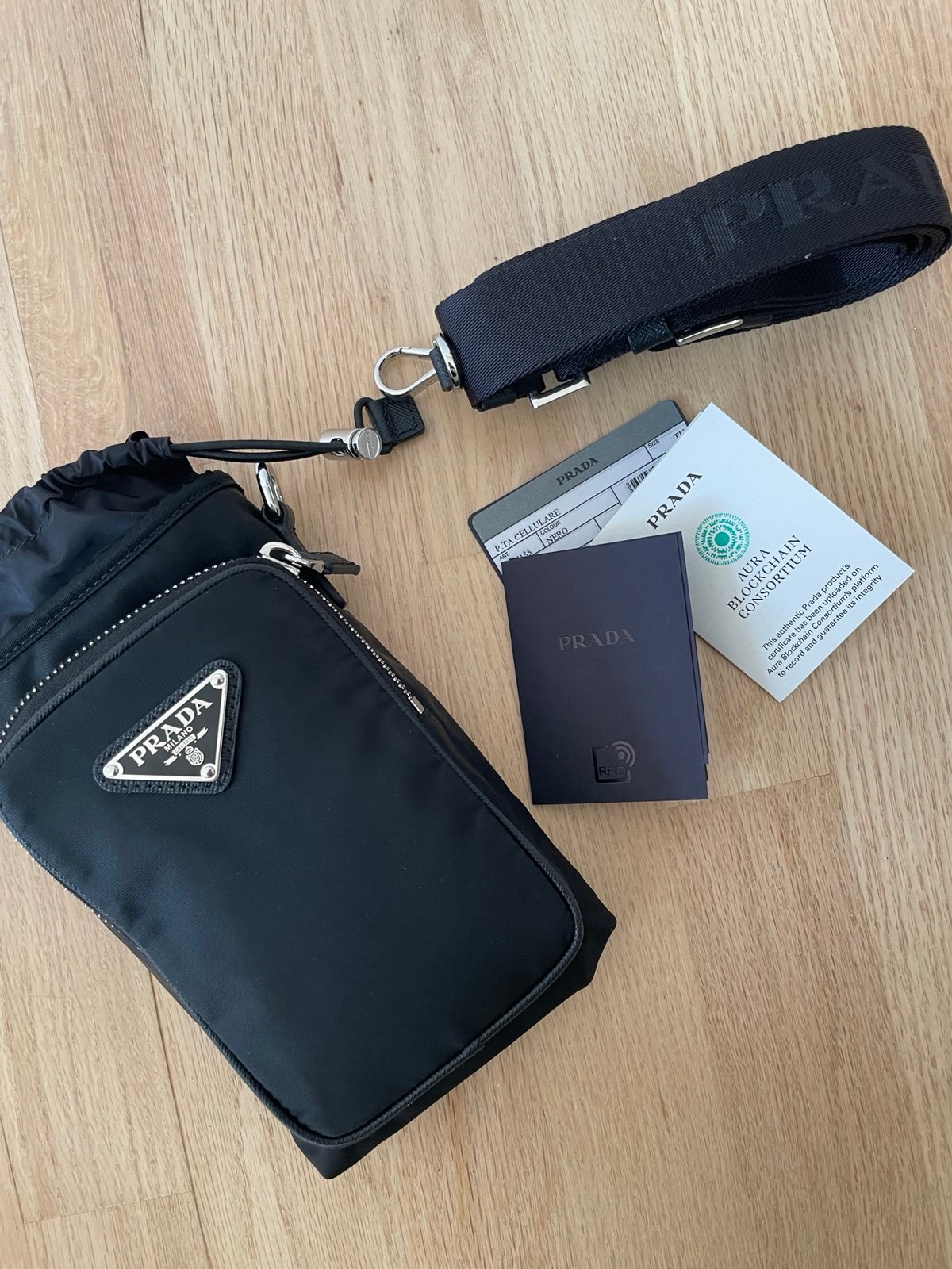 New Unused Authentic Prada Nylon Crossbody Pouch Bag – Black