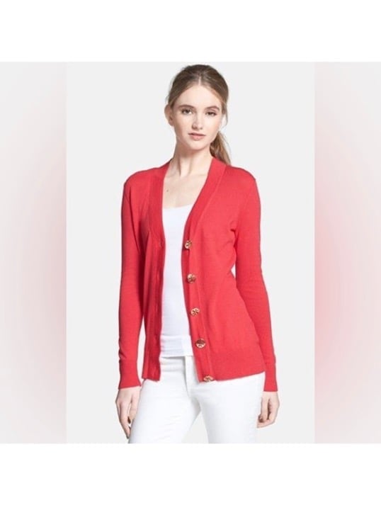 Tory Burch Simone Logo Button Down Wool Sweater Cardigan