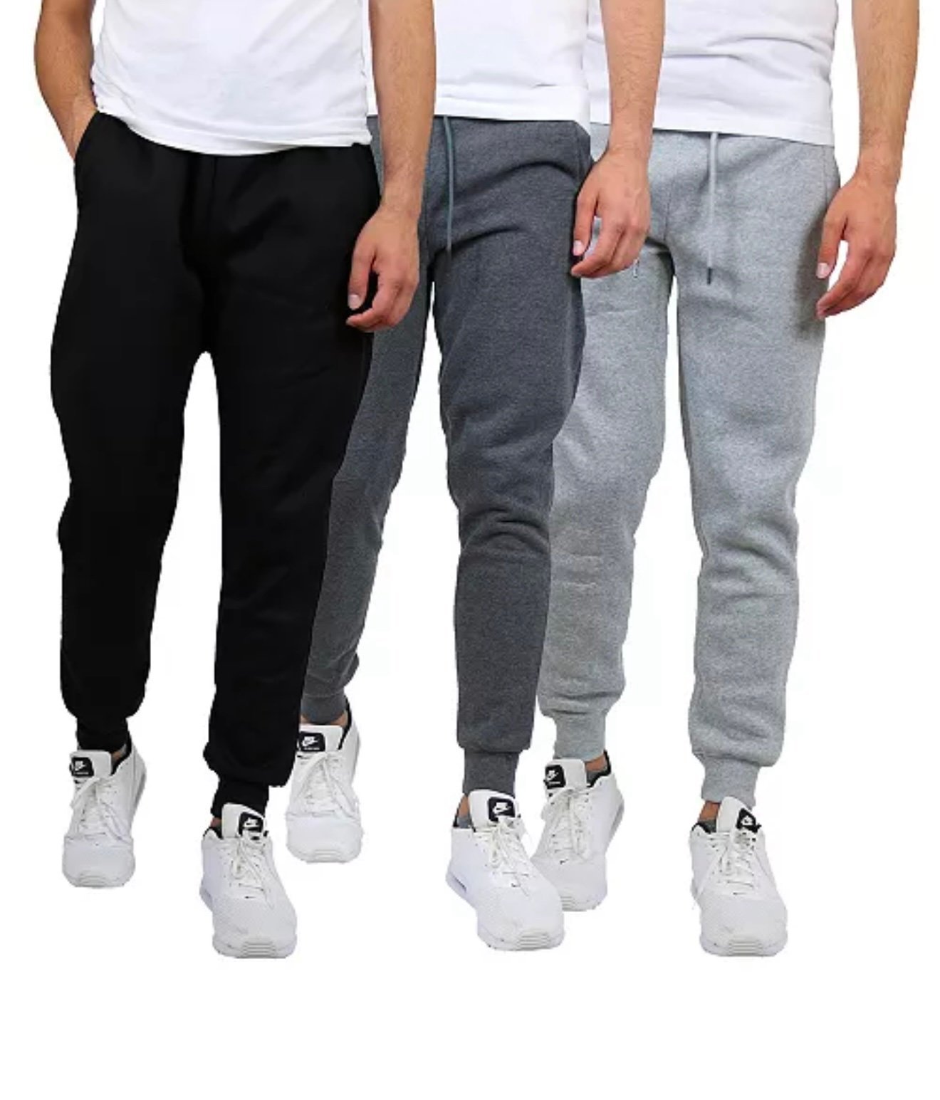 NWT Blue Ice Men Modern Fit 3 Pack Sweatpants Black,Dark Gray, Light Gray Sz L