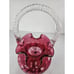 Fenton Cranberry Scalloped Edge Rope Handle Basket~95th Anni~Bill Fenton~Signed
