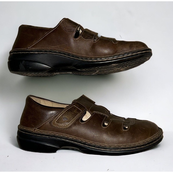 Finn Comfort Quebec Brown Leather Mary Jane Flat Shoes Sandals Womens 41 US 10D