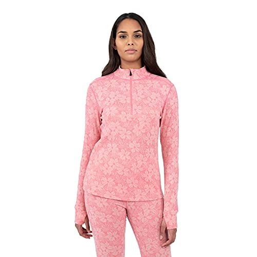 Terramar Women's Standard Ultra Merino Half Zip in Rose Snow Dusting- Size Large