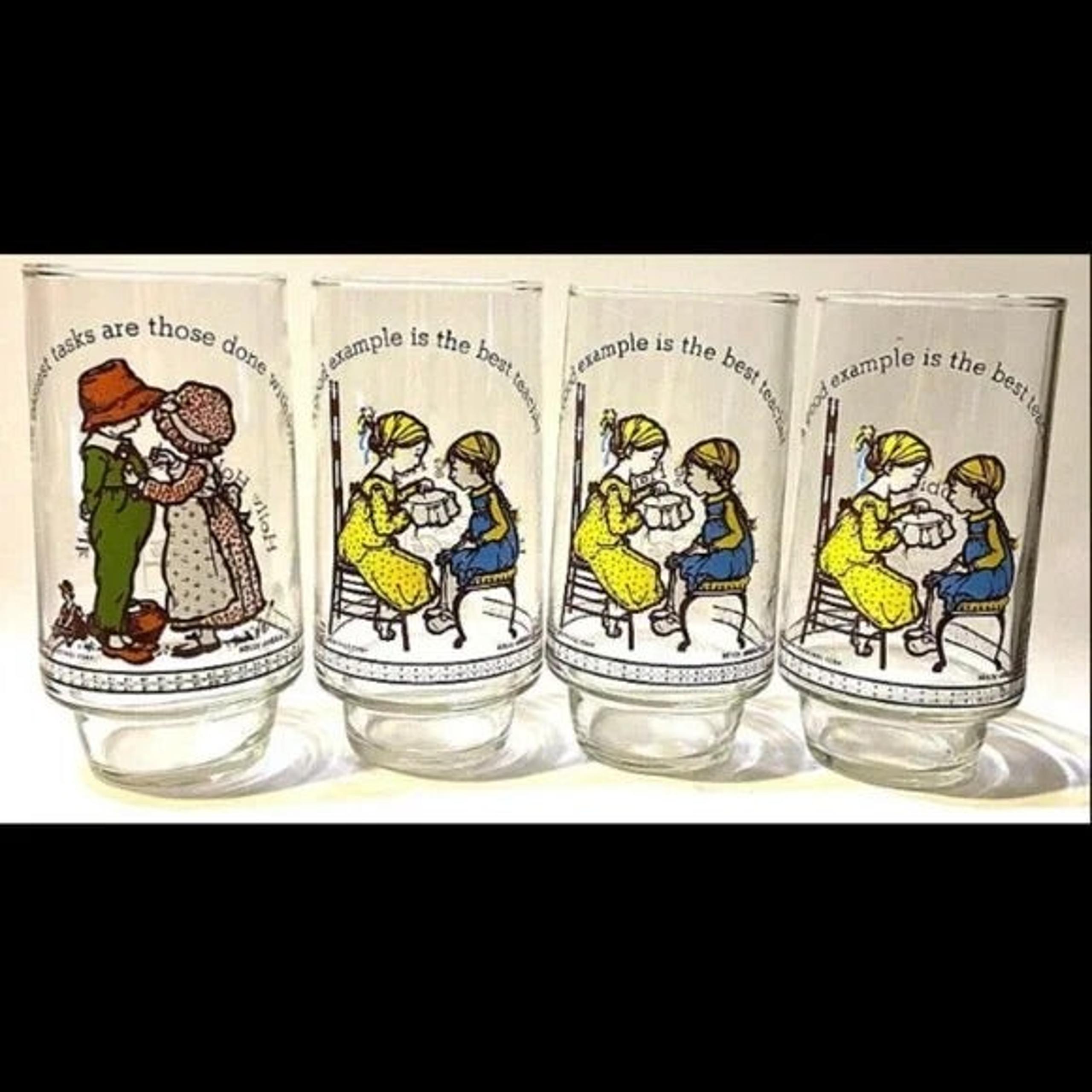 Vintage 4 Drinking Glasses Coca-Cola Holly Hobbie Happy Talk American Greeting