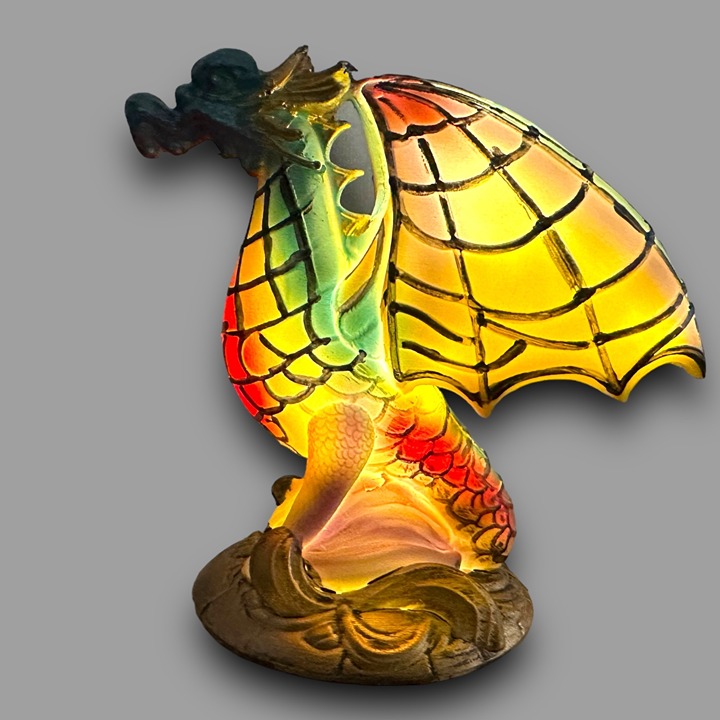 Hand-Painted Resin Dragon Lamp 5.5 Tall Multicolor Illuminated NWB Nightlight