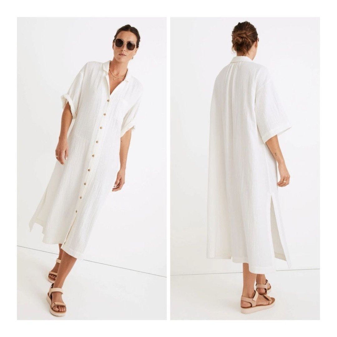 NEW Madewell Lightspun Cream Vacation Beach Gauzy Cover-Up Maxi Shirt Dress