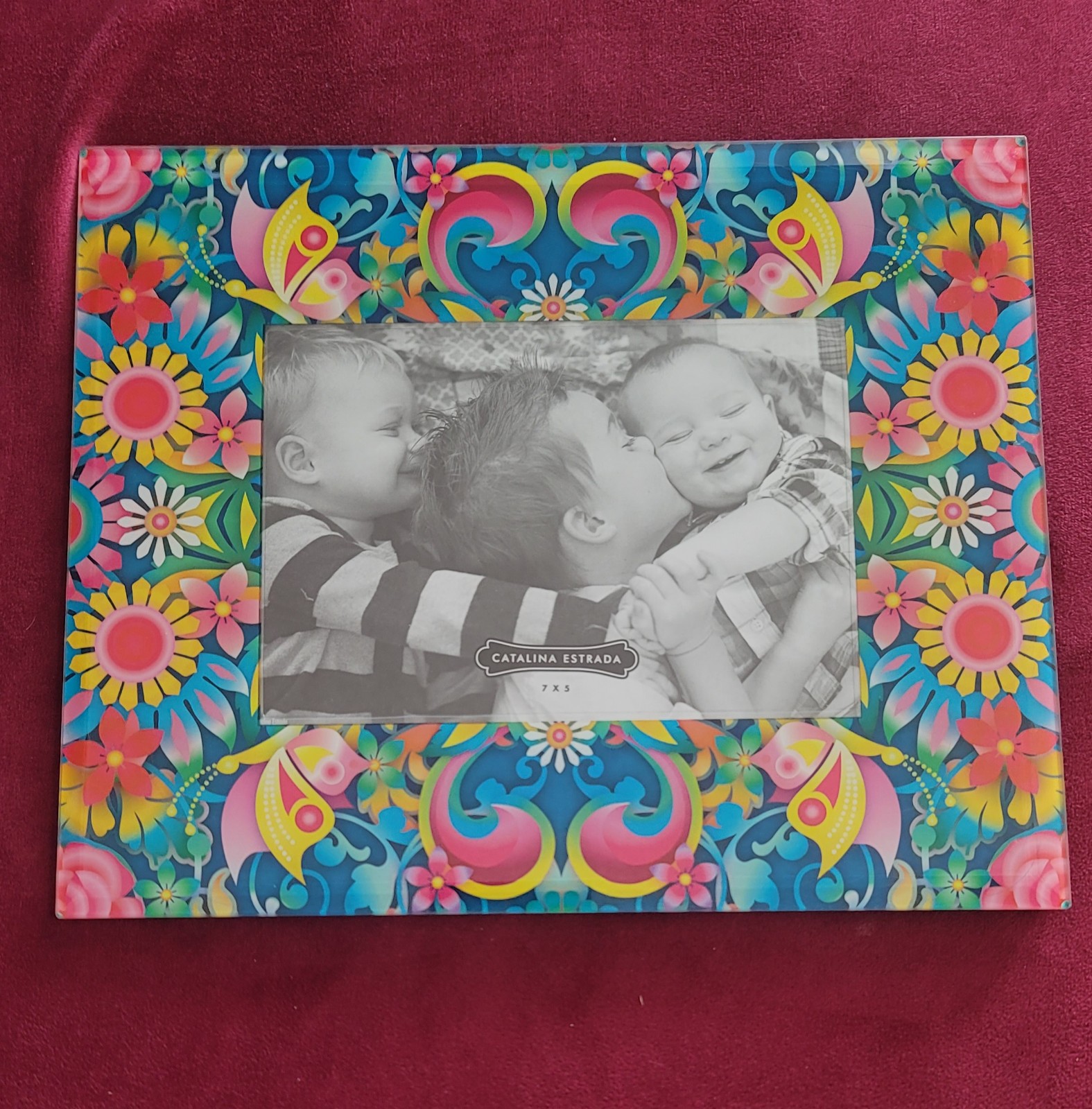 Catalina Estrada Hallmark 5x7 Floral Print Glass Photo Frame . Frame Is 9x11