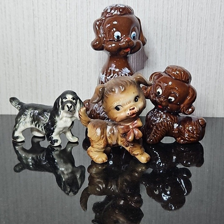 安価 Figurine Dog Vintage Lot Brown Poodle Anthropomorphic 4 of アンティーク雑貨