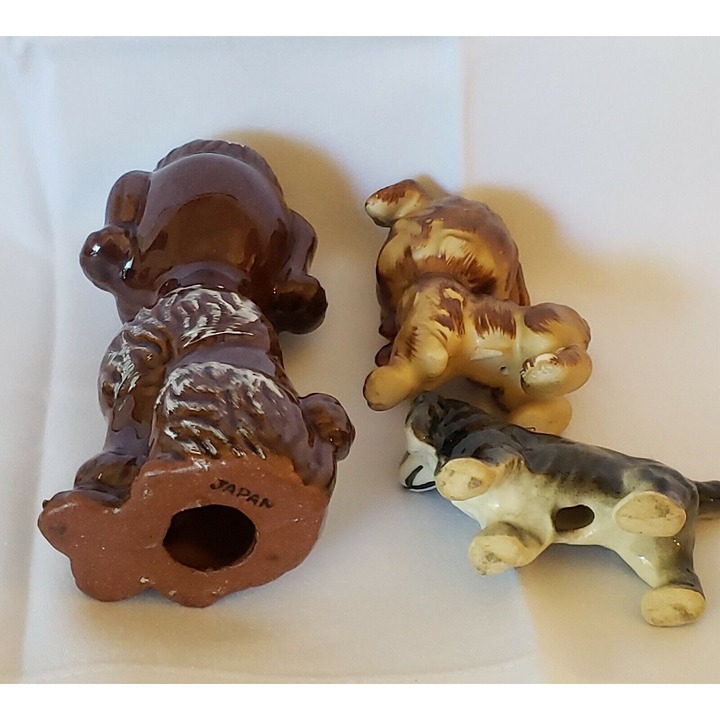 【未使用品】 Dog Vintage Figurine Brown Poodle Anthropomorphic 4 of Lot アンティーク雑貨