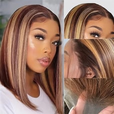 180% Density Ombre Brown 13x4 Lace Frontal Straight Brazilian Human Hair Bob Wig