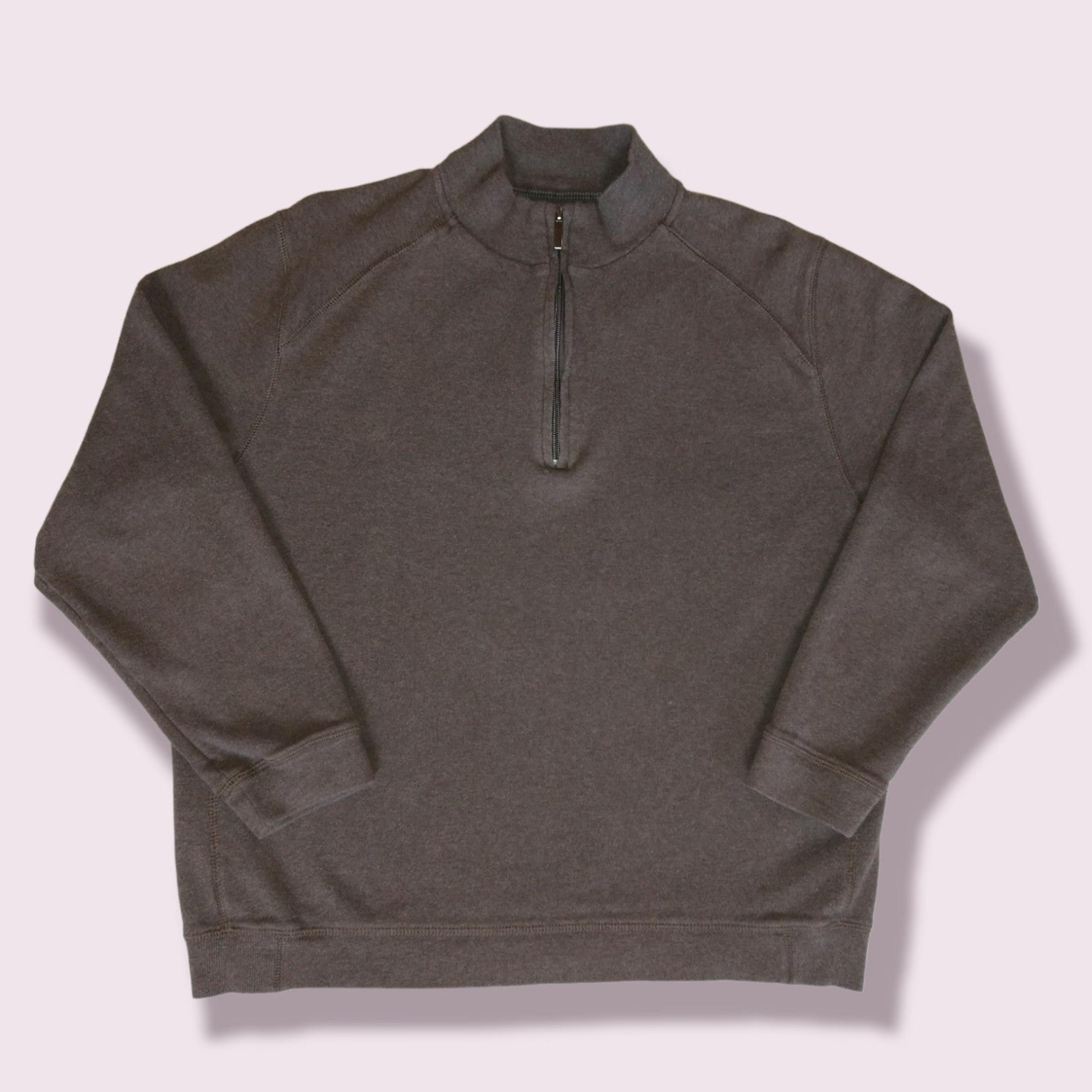 Men's Brown Kirkland Signature Cotton Quarter Zip Pullover Sweater Large