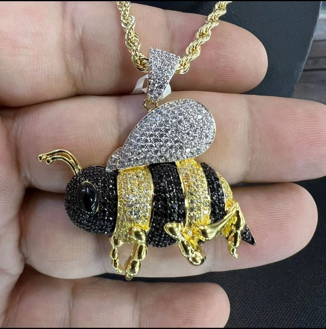 CZ Micro Pave Bee Pendant w/ Rope Chain