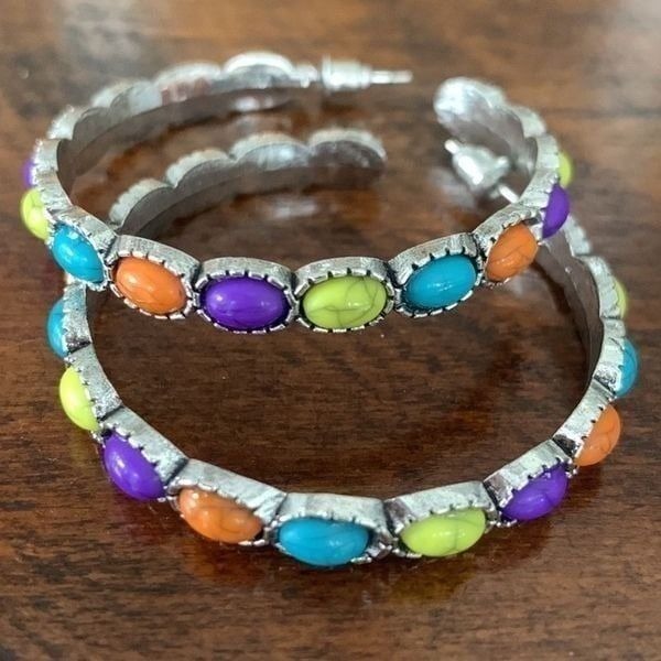 Native American Style Faux Stone Hopi Zuni Navajo Southwestern Hoop Earrings NEW