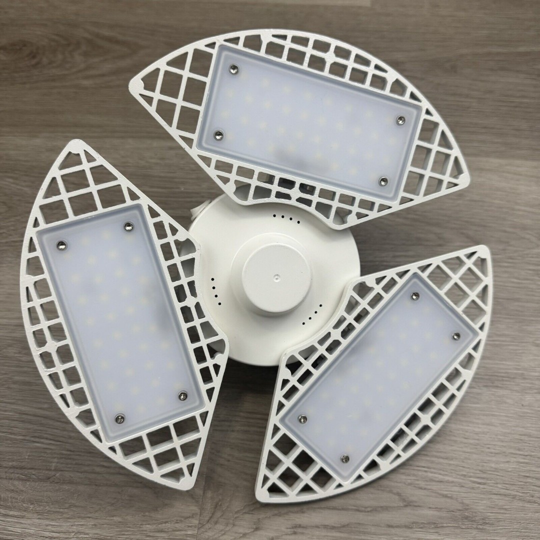 9.9 in 3-Panel LED 8000 Lumens E26 Garage Work Light 80W 5000k Screw In Base