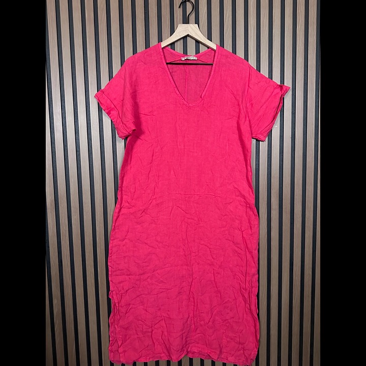 Francesca Bettini Dress Large Womens Pink Large Womens 100% Linen Roll Tab Italy