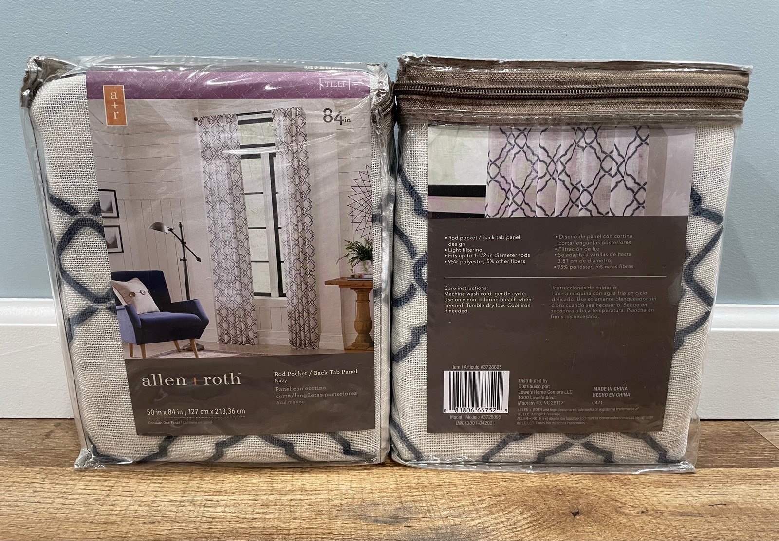 allen + roth 84-in Navy Light Filtering Back Tab Curtain (2) NEW