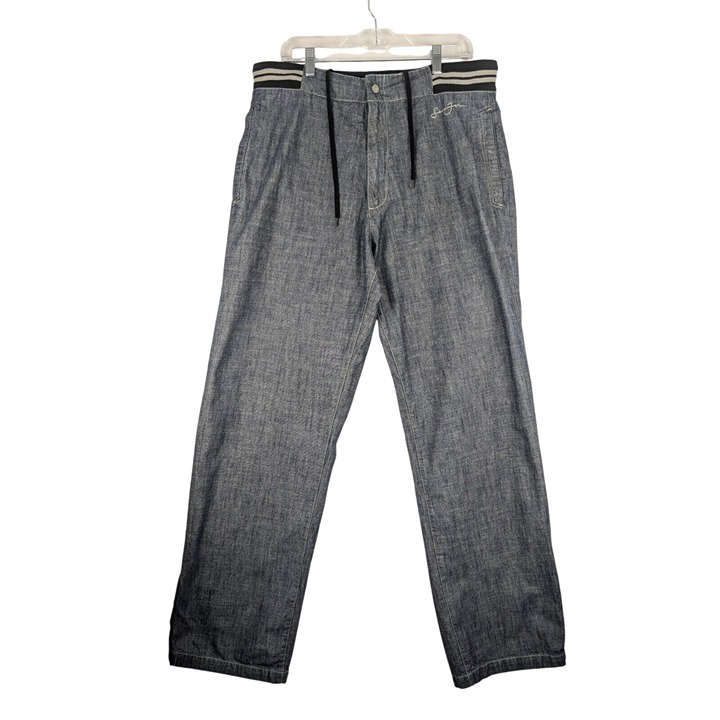 Sean John Jeans Mens XL Blue Jogger Baggy Drawstring Y2K Hip Hop Zip Ankle EUC