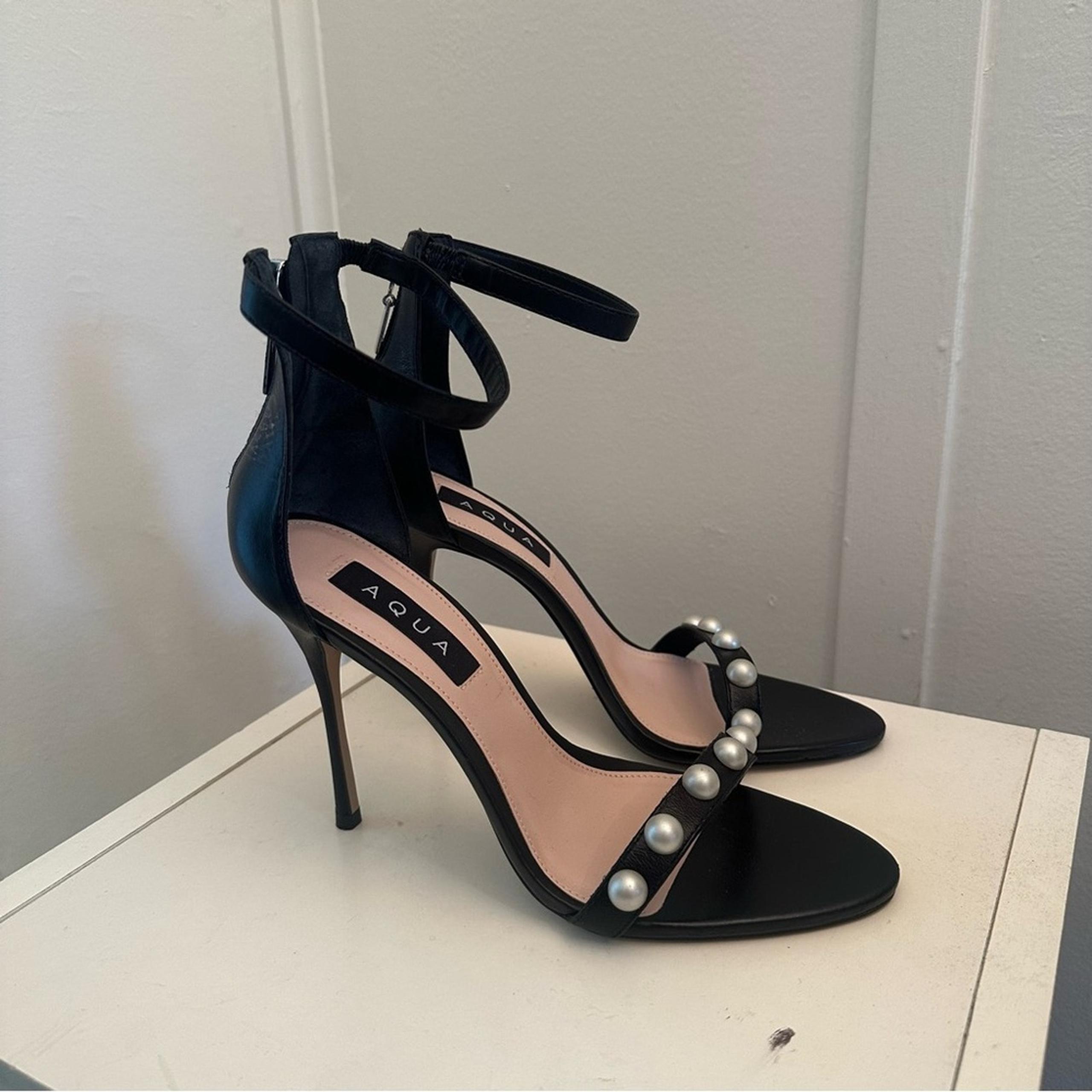 Aqua X Schutz Pearl Ankle Strap High Heel Women's 8M Black