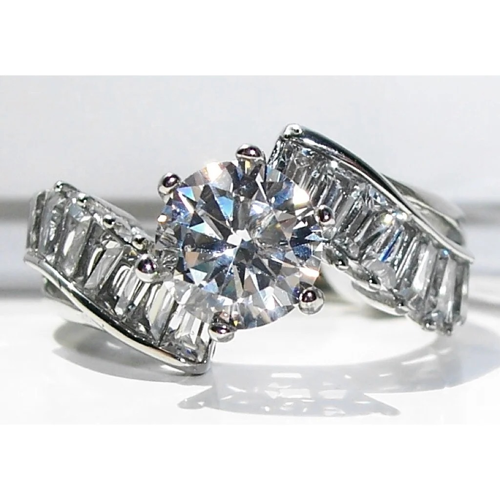 Size 7, STAINLESS STEEL Round & Baguette Cut Cubic Zirconia Ring