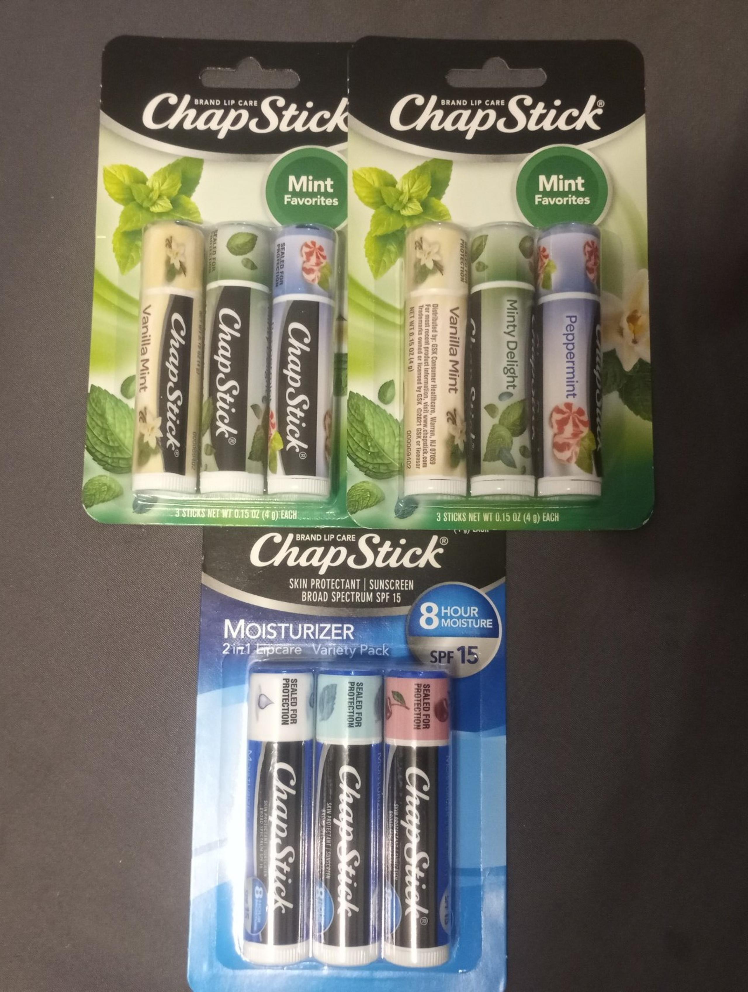 ×3 3Pk Chapstick Flavored Lip Balm Mint Favorites Moisturizer 2 In 1 Lipcare