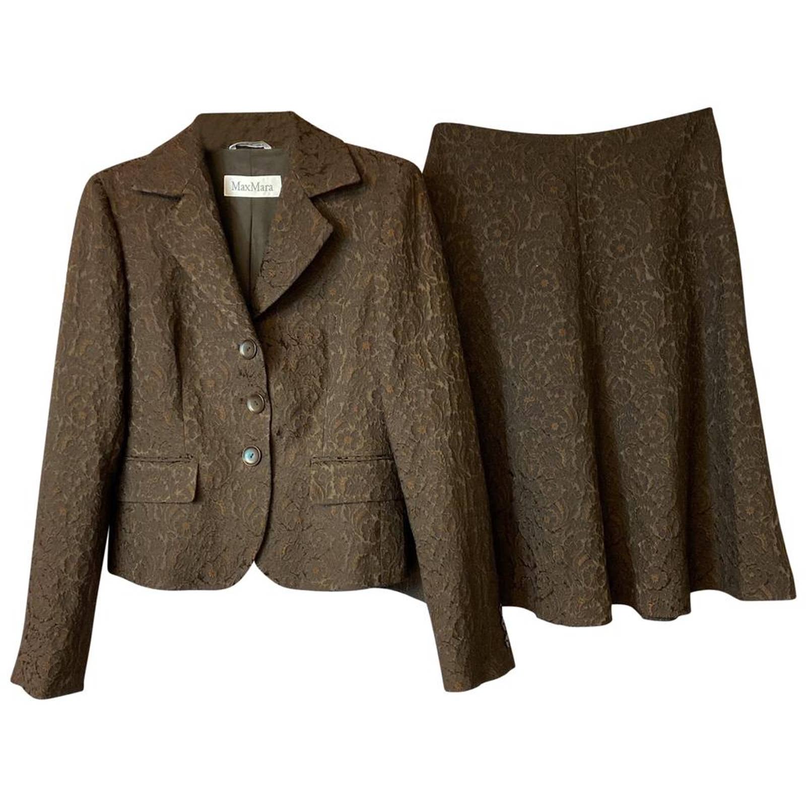 Max Mara Made in Italy floral print dark brown skirt suit 4